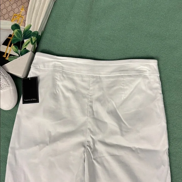 NWT Lauren & Riley Elegant White Women's Bermuda Shorts Lace Slits Pockets L - Picture 12 of 16